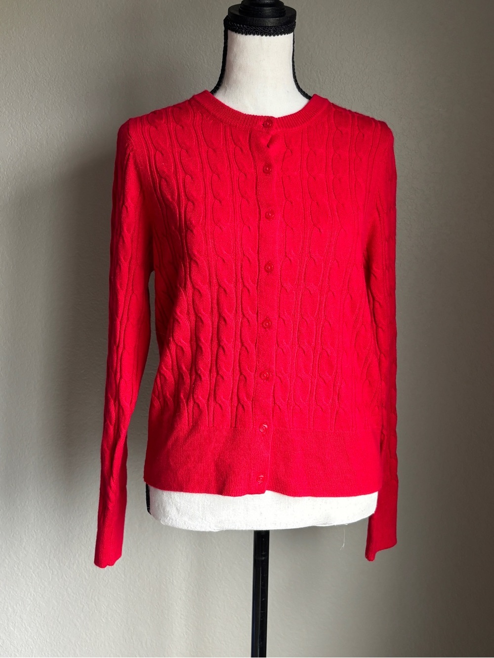 croft & barrow Red Cable-Knit Button Button Up round neck Cardigan women’s S